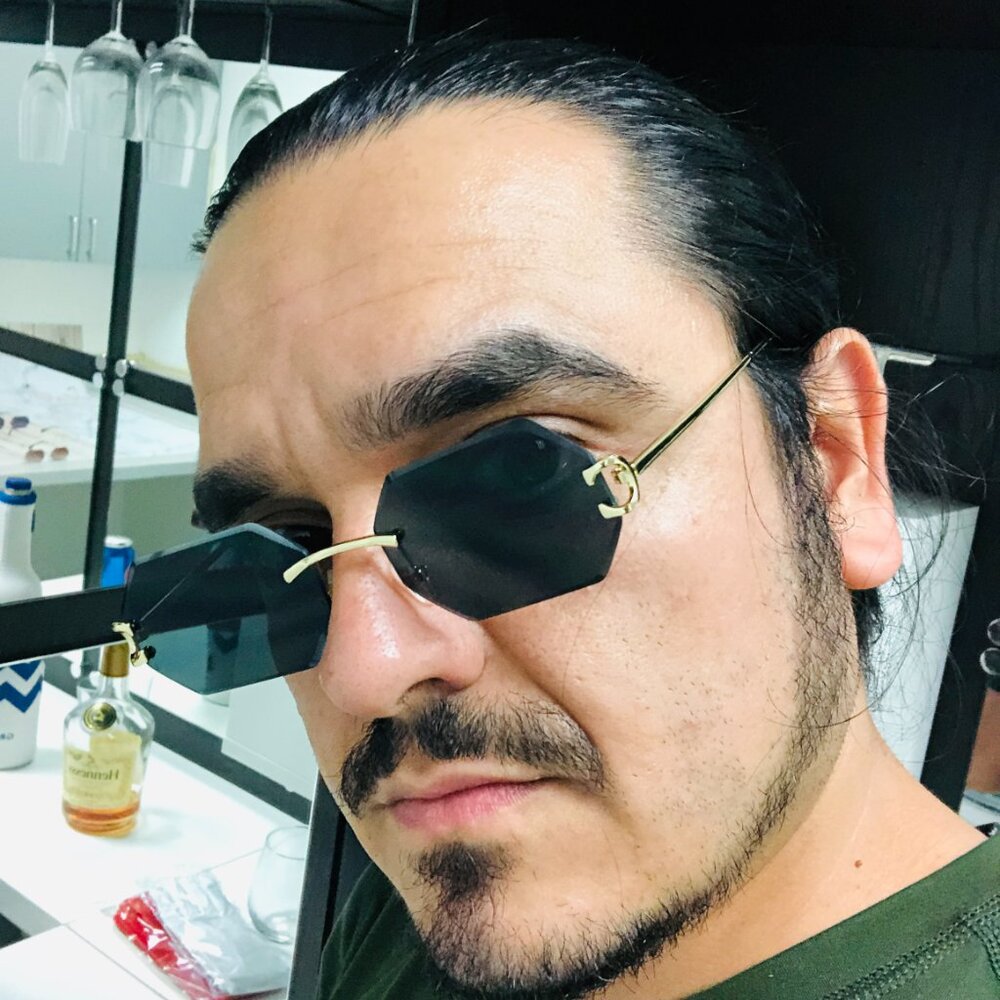 Men‎ Sunglasses Dark Black Lens Rimless Fashion Retro Shades Gold Metal Lentes